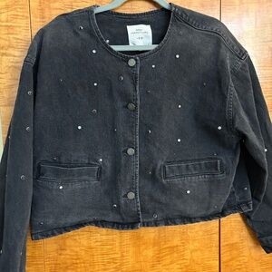 Habitual Black Collarless Crop Grommet Jacket Size Large